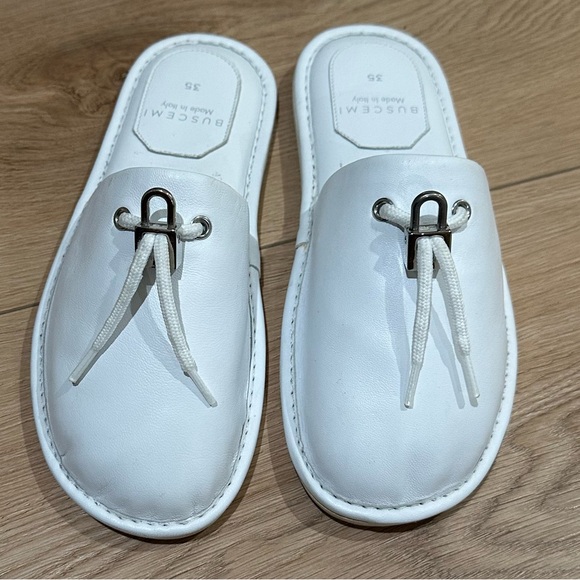 Buscemi GREENWICH WHITE wedding , wedding shower bachelorette LEATHER SLIPPERS - Picture 1 of 7